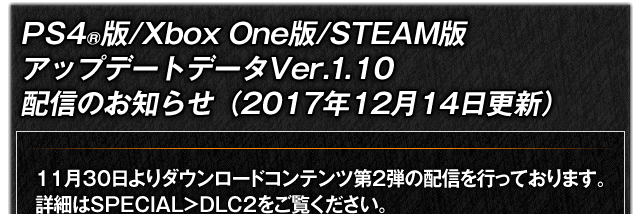 PS4®版/Xbox One版/STEAM版　アップデートデータVer.1.10配信のお知らせ